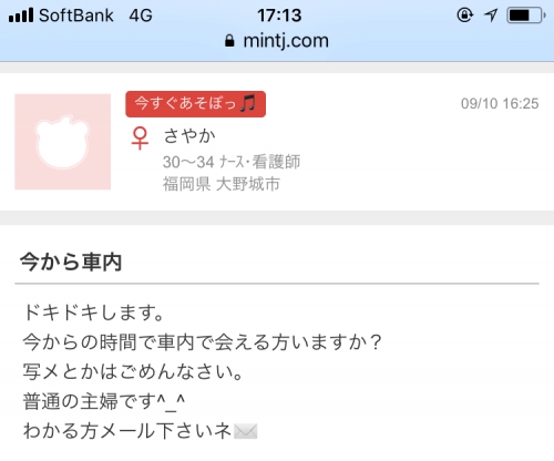 車内セックス希望の投稿